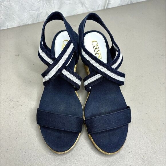 Chaps Dacey Blue Fabric Elastic Open Toe Espadrille Wedge Womens Size 6.5 M - Picture 6 of 11